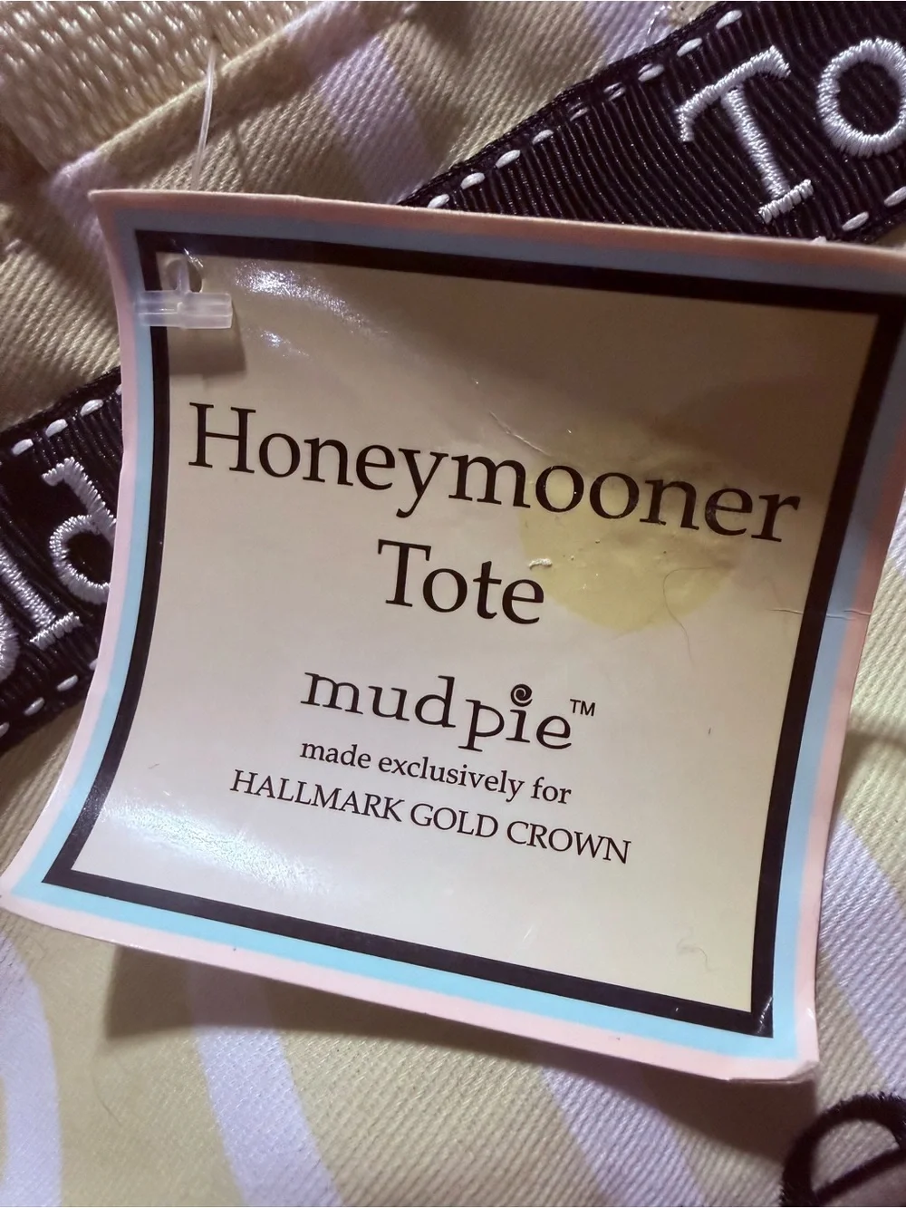 #NWT Mud Pie Honeymooner Yellow and White Stripe Tote with Black Base